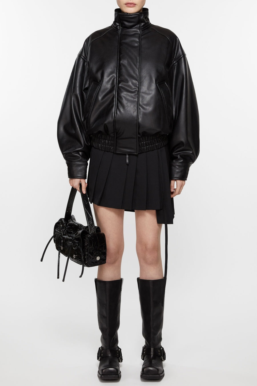 Giacca Bomber Calliope in Pelle Nera Elegante Donna per Mezza Stagione